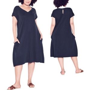 Zim & Zoe 22W-28W Navy Lilly Plain Cotton Short Sleeve Midi Dress CC06.10